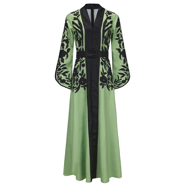 Muslim Maxi Dress With Flared Sleeves And V Neck For Women