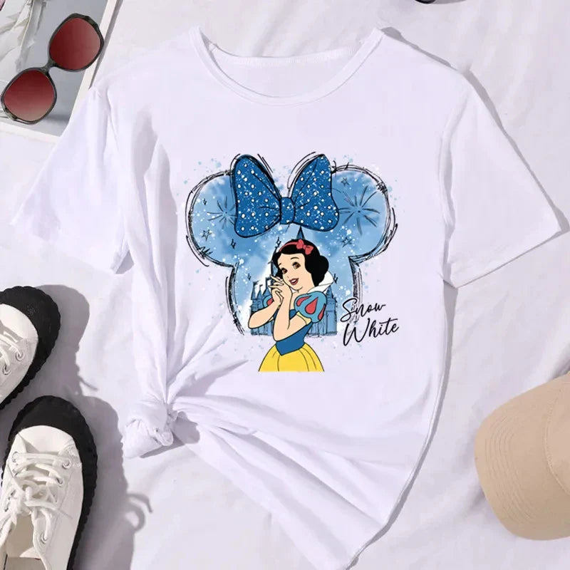 Kawaii Disney Princess Women's Cotton T-Shirt Comfortable Short Sleeve Summer Top