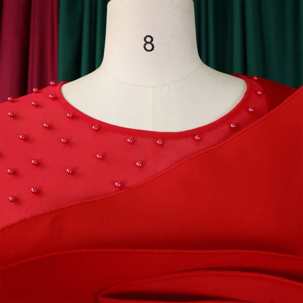 Elegant High Waisted Jumpsuit for Women with Round Neck Beaded Detail and Transparent Sleeves Perfect for Birthday Parties and Special Occasions