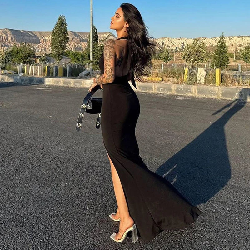 Halter Maxi Dress Women Backless Elegant Party Gown