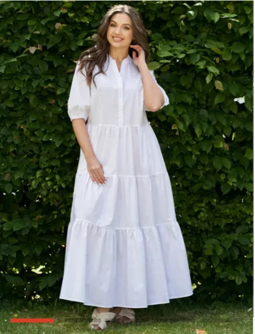 Summer Dress Solid Color Loose Fit Women Half Sleeves
