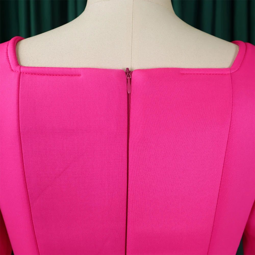 Square Neck Party Dress Women Pleated A Line Mid Calf