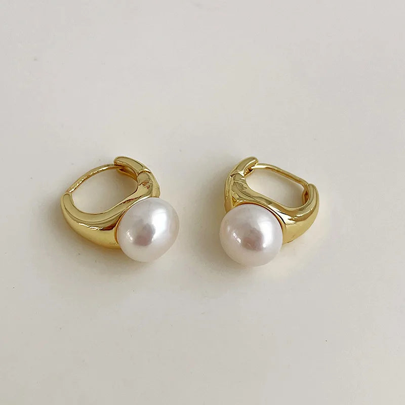 Minimalist Pearl Hoop Earrings for Women Elegant Round Circle Jewelry Gift