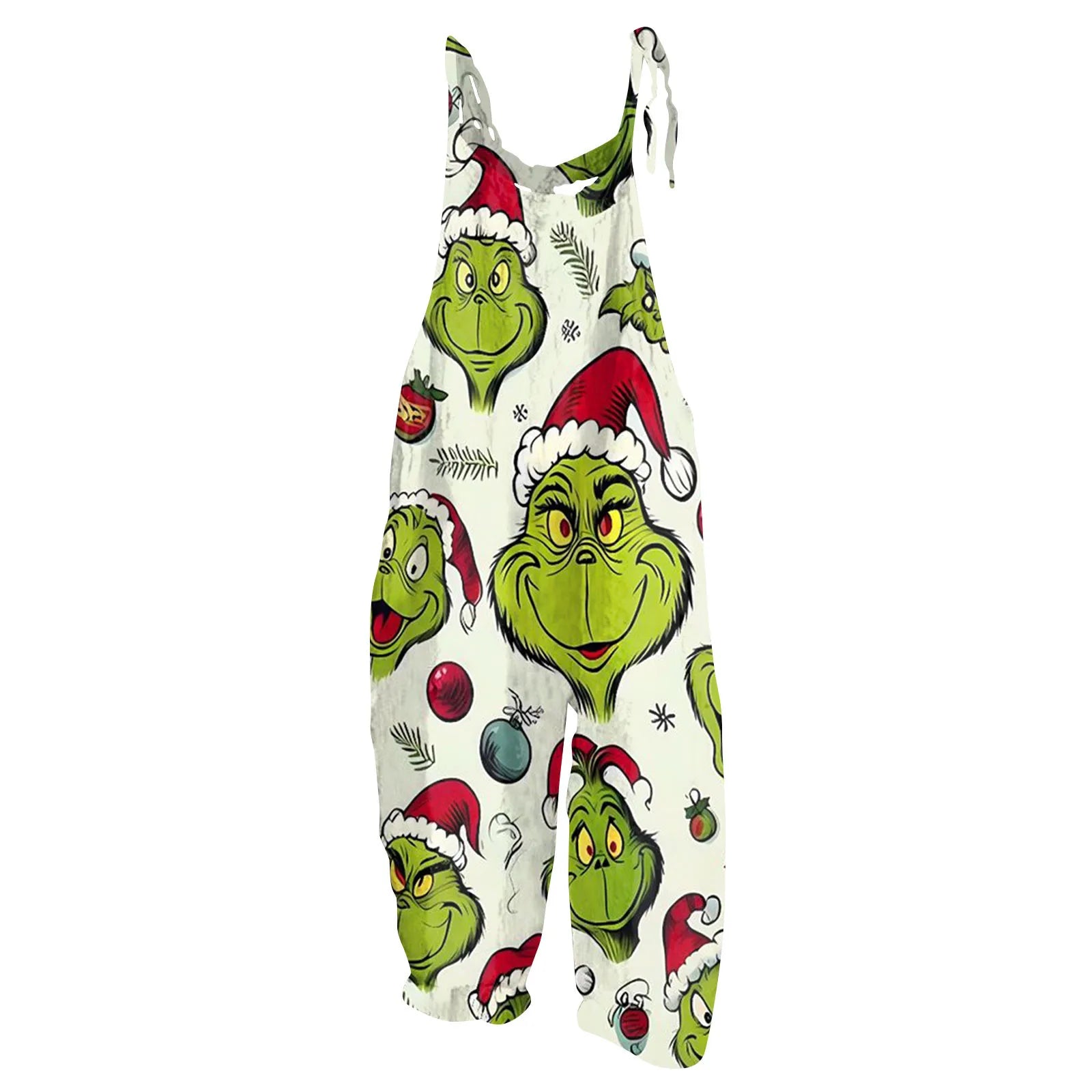 Kawaii Cartoon Print Casual Loose Vintage Strappy Jumpsuit Women's Fashion Festival Pants with Christmas Theme