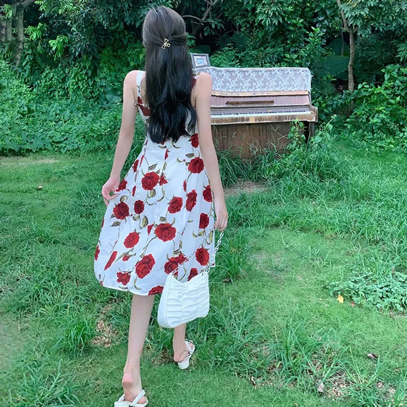 Floral Print Sleeveless Summer Dress For Vacation Travel