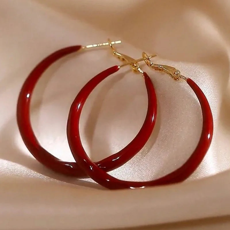 Exquisite Big Red Circle Earrings for Women - Niche Fashion Jewelry