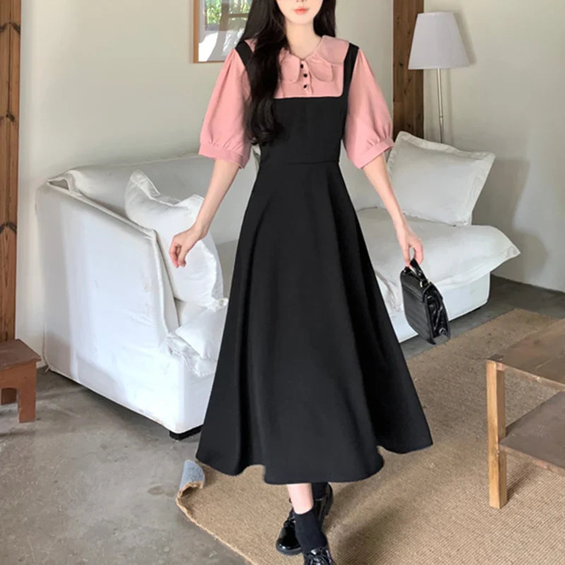 Korean Style Kawaii Summer Midi Dress For Women Ladies