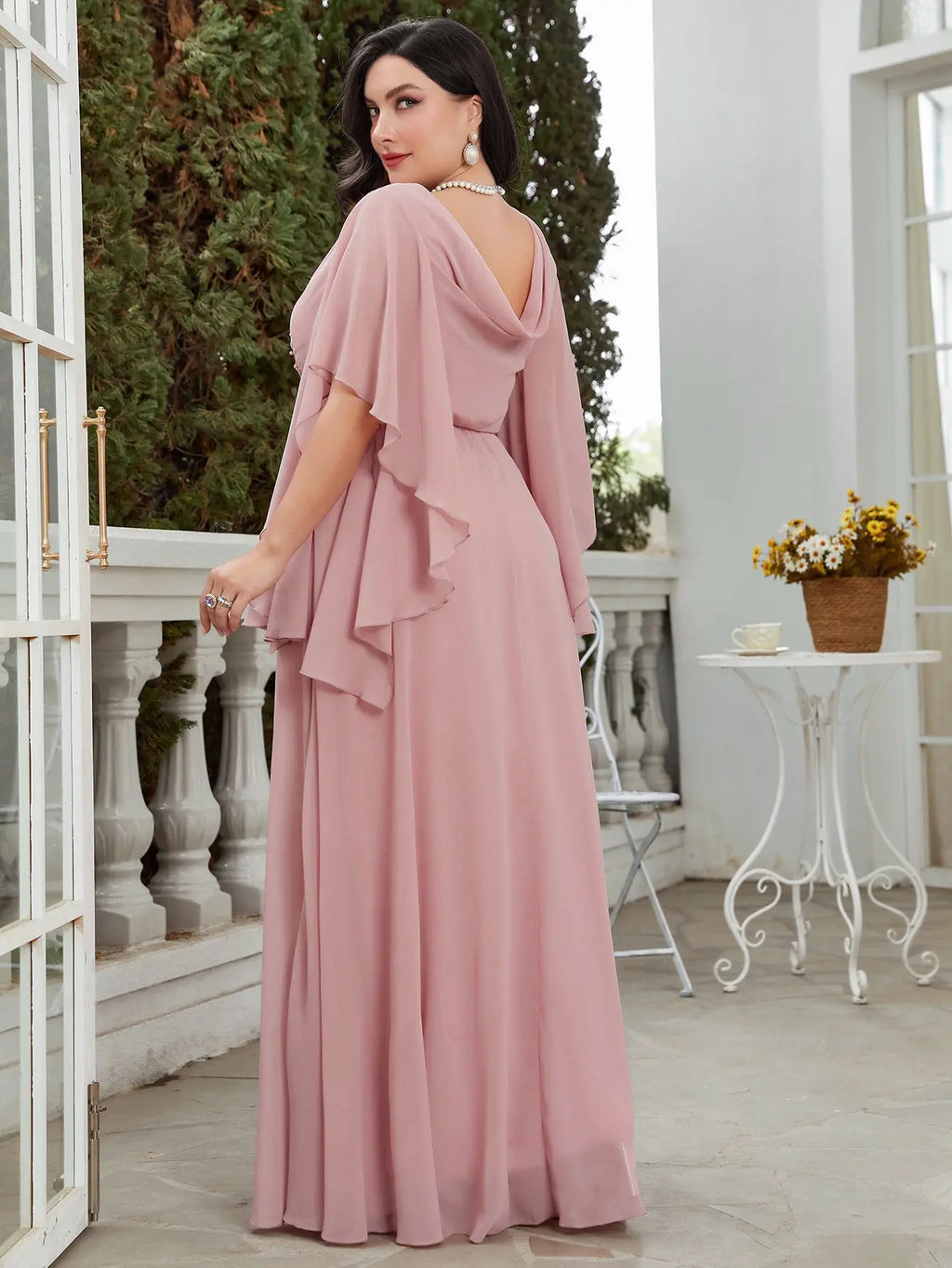 Dusty Pink Chiffon Bridesmaid Dress With Rhinestones