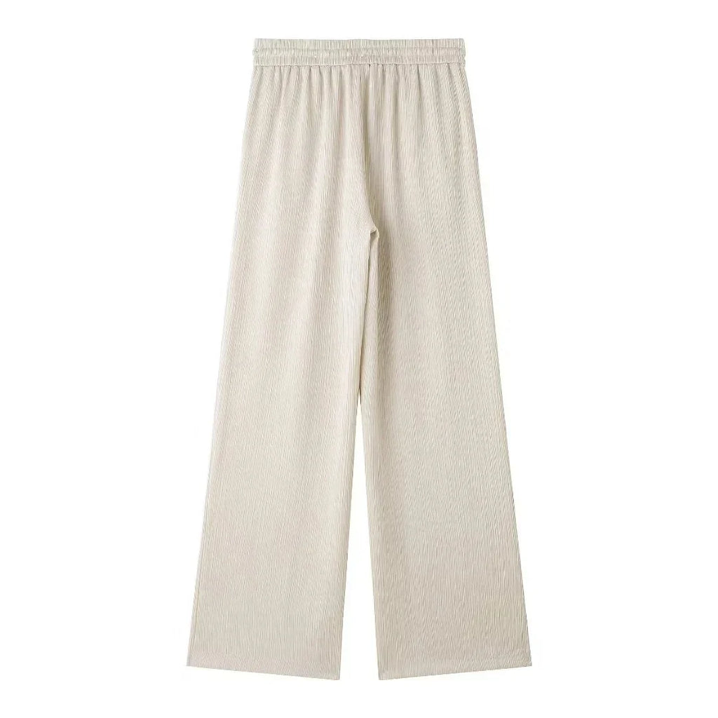 Trendy Women's Cozy Suit Set with Double Breasted Coat and Wide Leg Pants