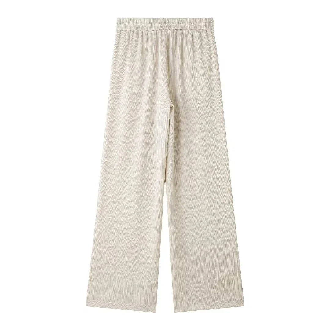 Trendy Women's Cozy Suit Set with Double Breasted Coat and Wide Leg Pants