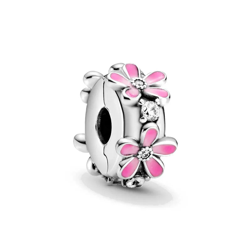 Pink Flower Caterpillar DIY 925 Sterling Silver Bead for Bracelet Bangle Jewelry Accessories