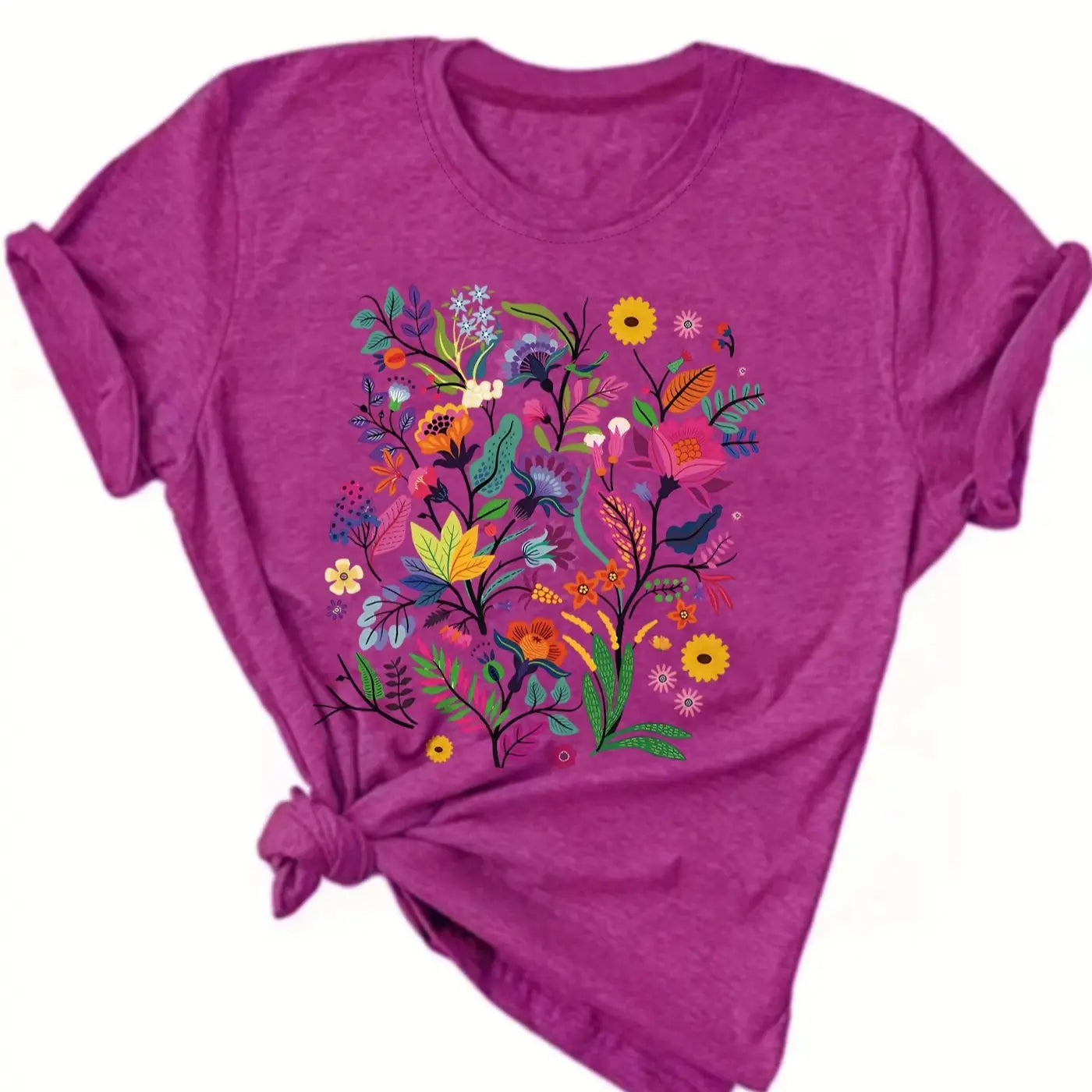 Floral Print Short Sleeve Crew Neck T-Shirt for Women Casual Summer Top