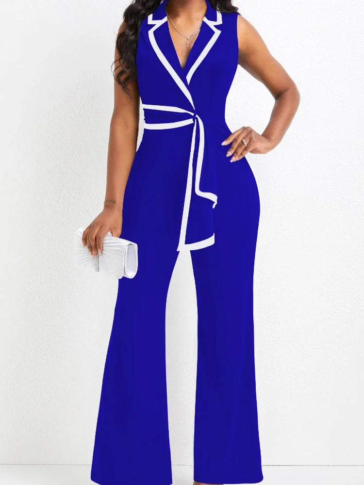 Women's Elegant Sleeveless V Neck Overalls Jumpsuit Full Length Wide Leg Pants Office Casual Summer Outfit