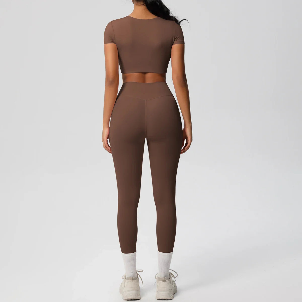 Yoga Set for Women Fitness Sportswear with Short Sleeve Top and High Waist Leggings