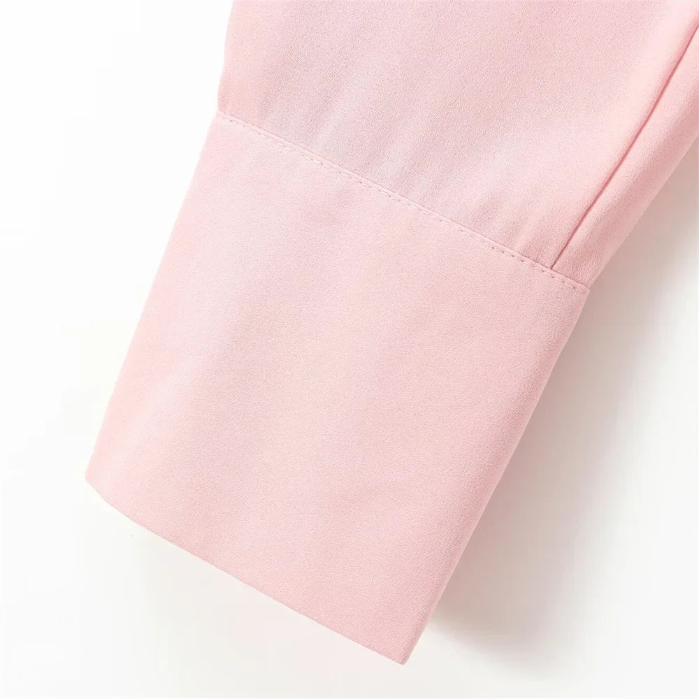 Velvet Bow Accent Single Breasted Flip Collar Long Sleeve Casual Shirt for Women