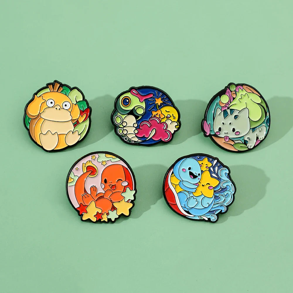5 Pieces Cartoon Pokémon Charmander Metal Brooch Set Cute Enamel Lapel Pins for Backpack and Clothing Jewelry Accessories