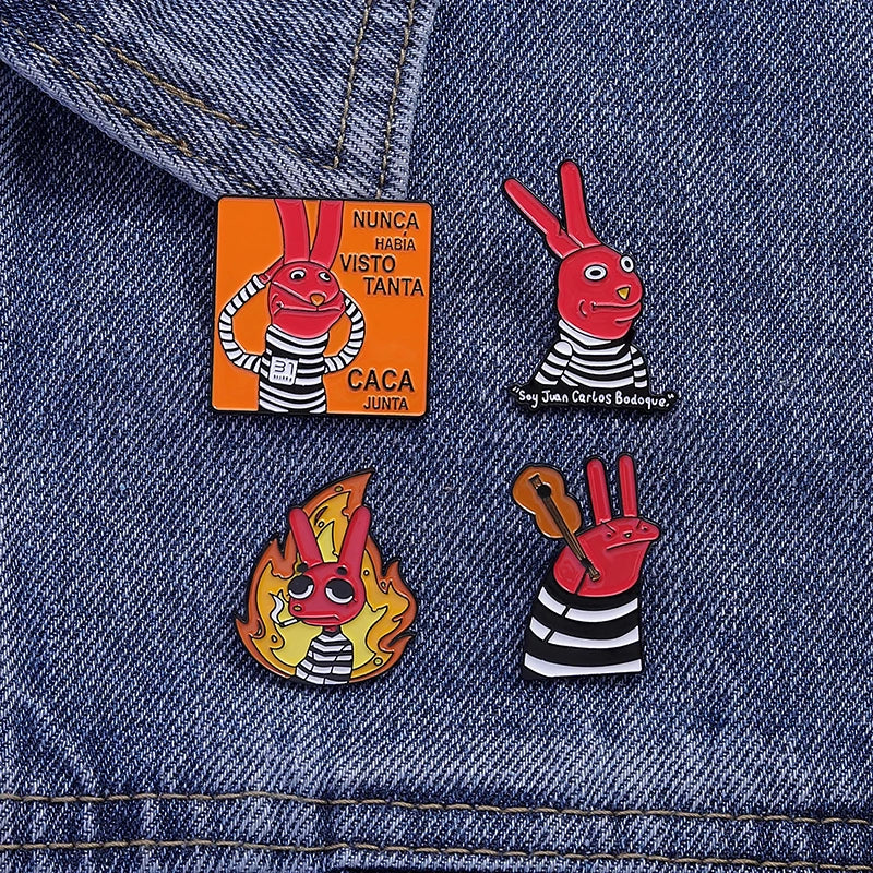 Humorous Anime Character Enamel Pins Red Eared Rabbit Brooch for Backpack and Jewelry Gifts