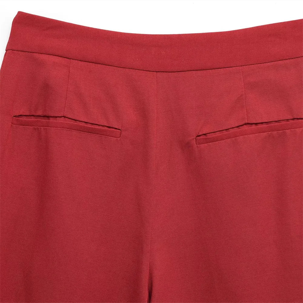 Women's Buttoned Top and Double Pleated Pants Set for Casual Spring and Summer Fashion