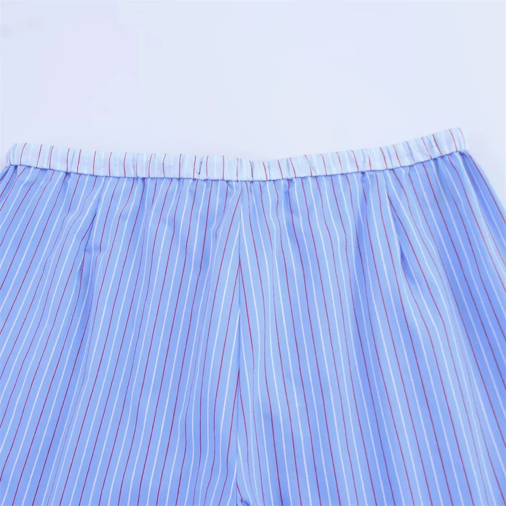 Women's Casual Striped Loose Shirt and Pants Set for Spring and Summer Fashion