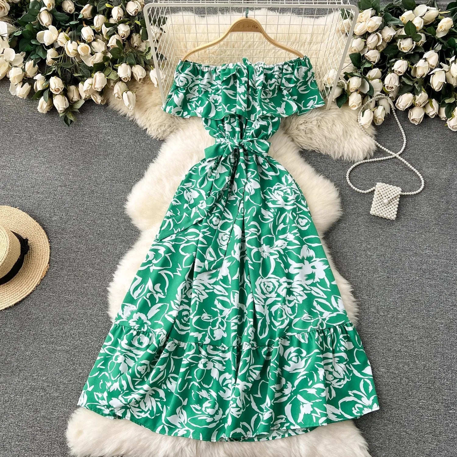 Romantic Floral Off Shoulder Maxi Dress For Women Boho Chic