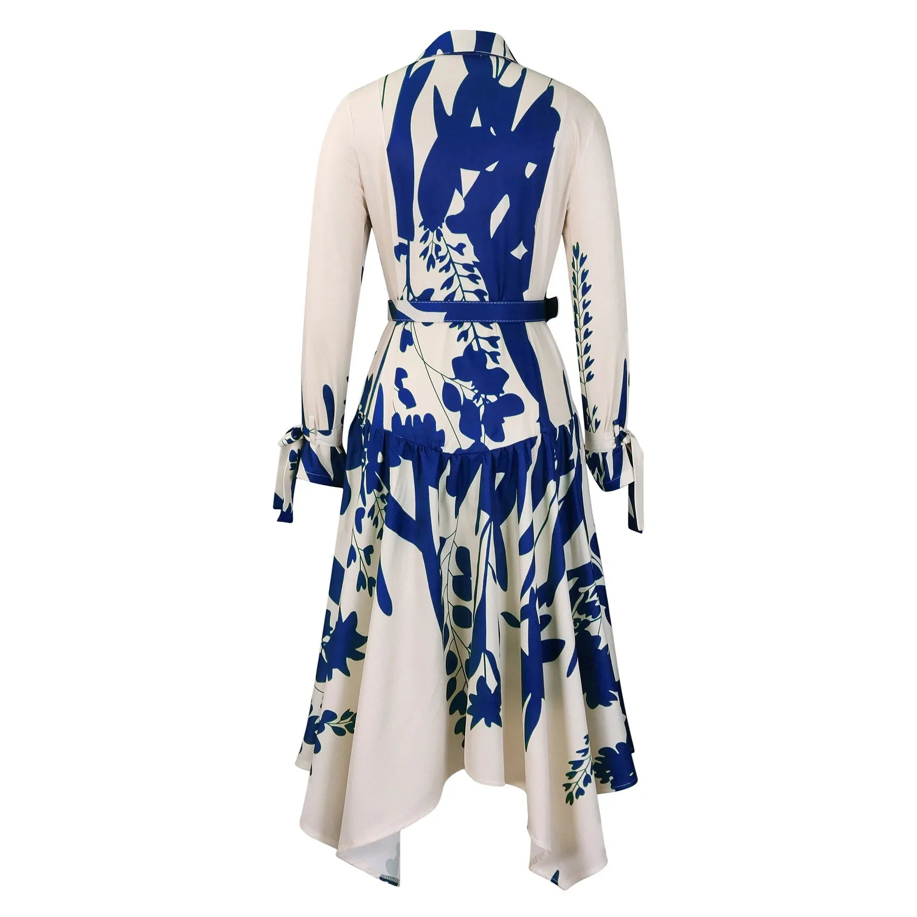 Printed Dress For Women Elegant Turn Collar Ankle Length