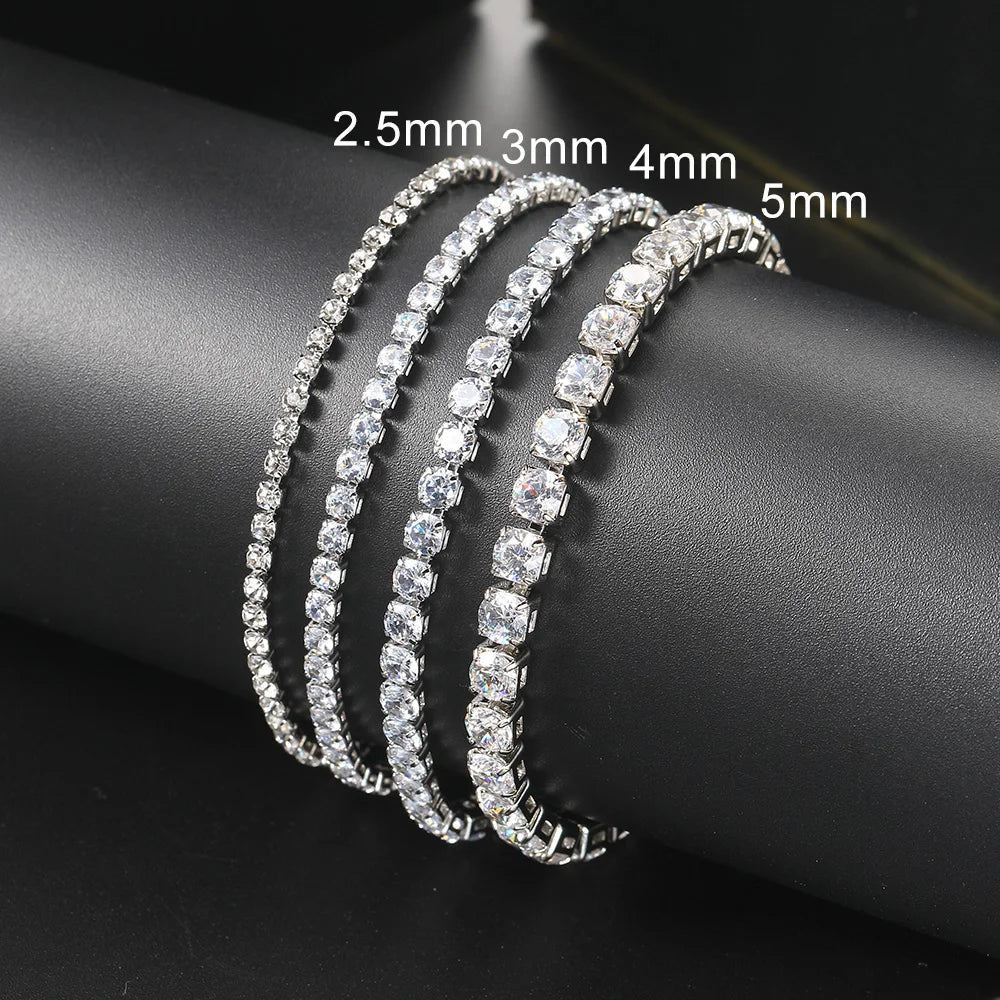 Zircon Tennis Bracelet for Women and Men with Silver Color 2.5mm 3mm 4mm 5mm Dazzling Crystal Hand Chain Wedding Gift Fashion Jewelry