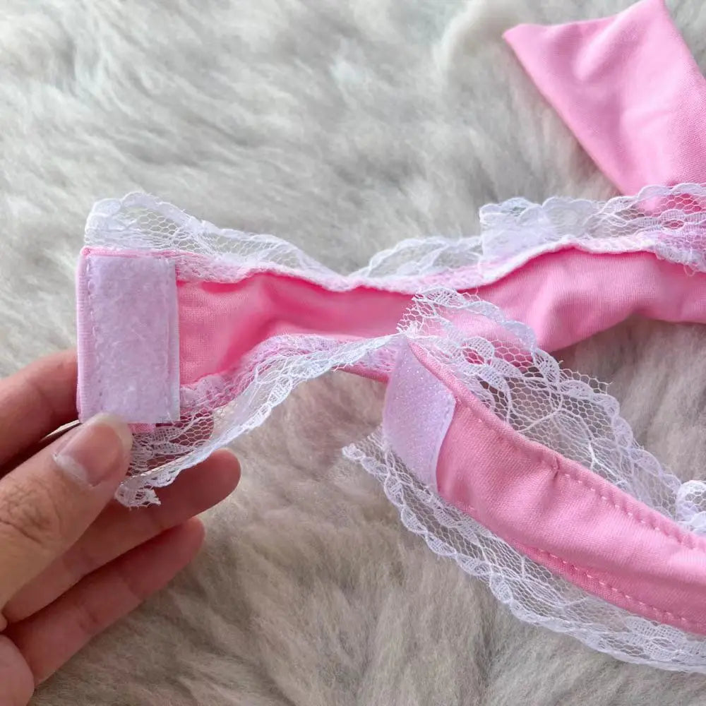 Pink Lolita Maid Dress Mini Short Patchwork Lace Details