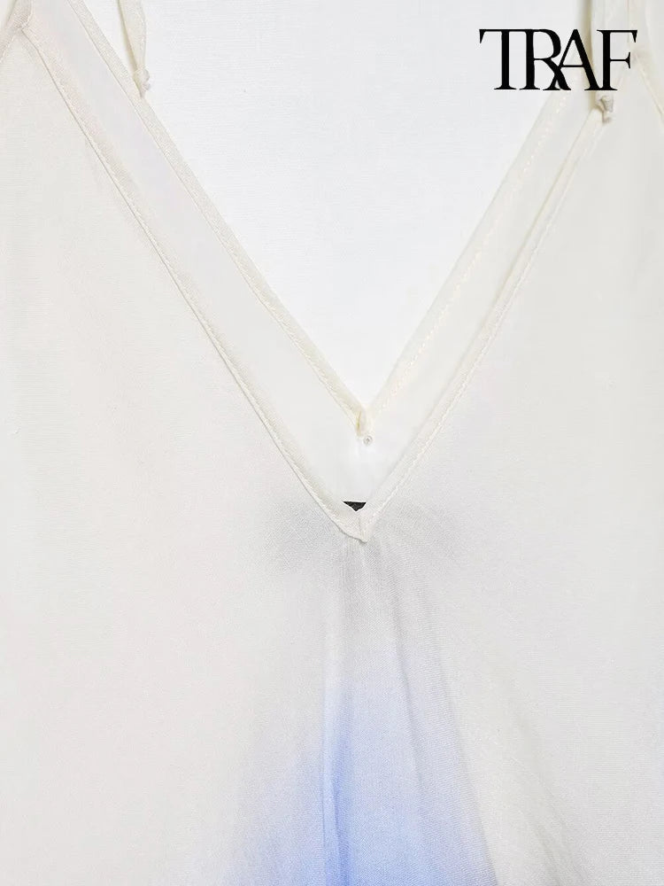 Elegant Tie Dye Print Halter Dress for Beach Vacation