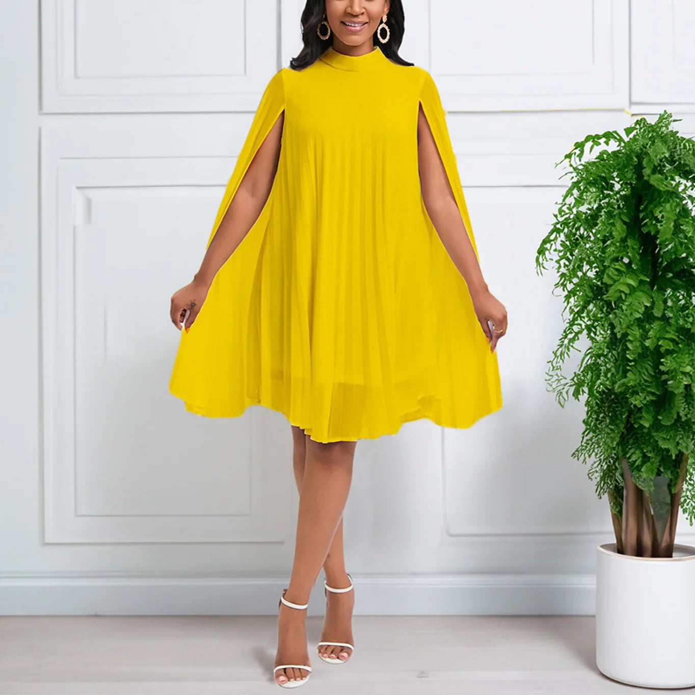 Elegant Chiffon Dress For Women Batwing Sleeve Knee Length