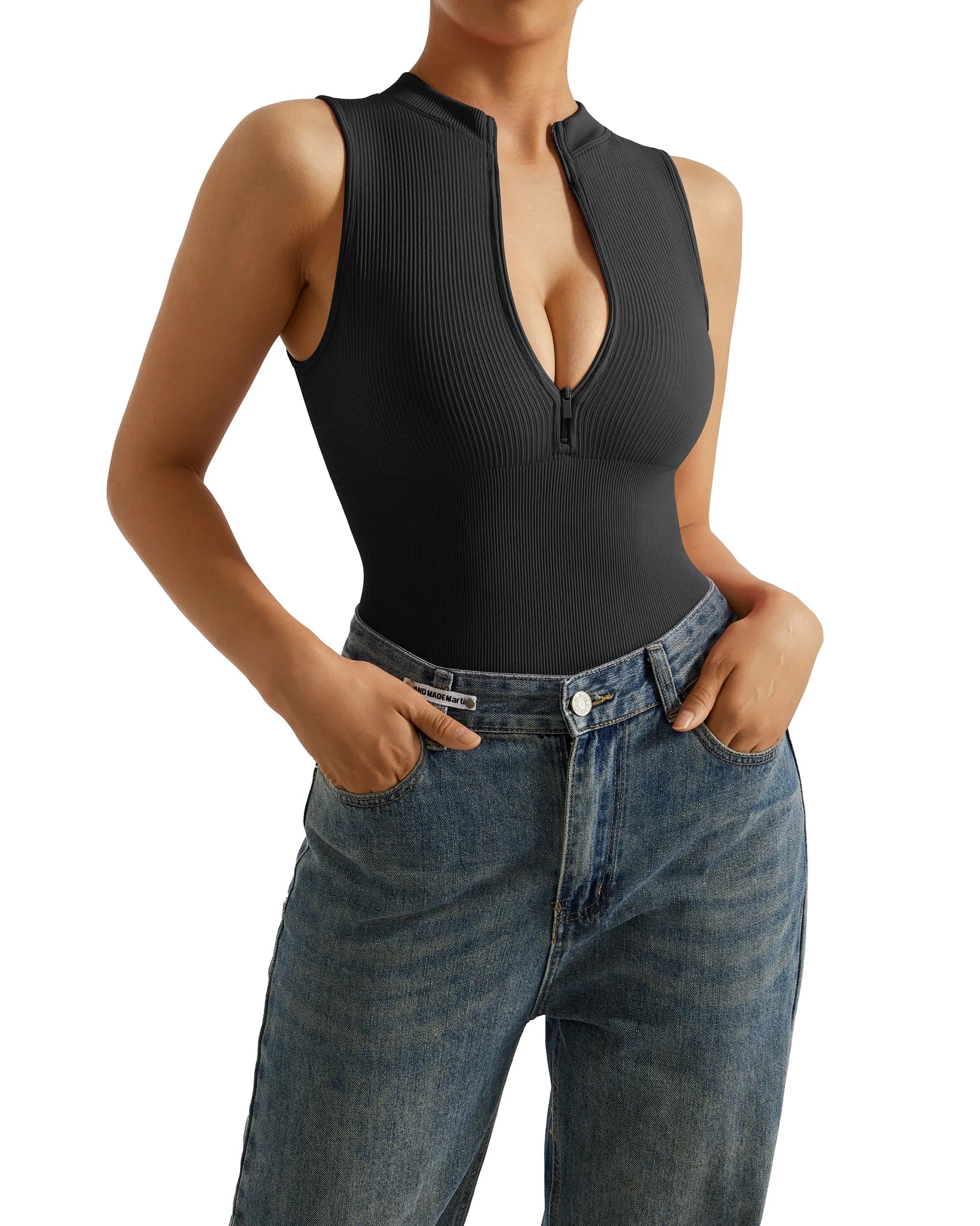 Zipper XL Size Sleeveless Jumpsuit Bodysuit for Women Summer Romper Overalls Streetwear Fashion Outfits