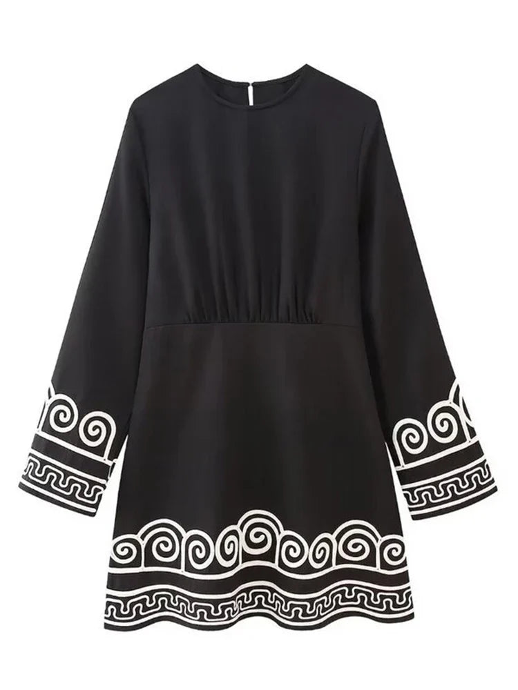 Patchwork Embroidered Autumn Long Sleeve Dress For Women