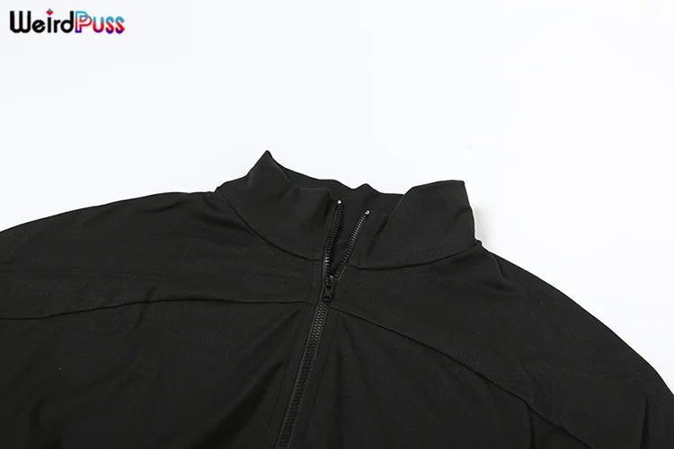 Weird Puss Tracksuit Women 2 Piece Set Casual Zip Thin Drawstring Crop Jacket and Leggings Matching Sporty Suit