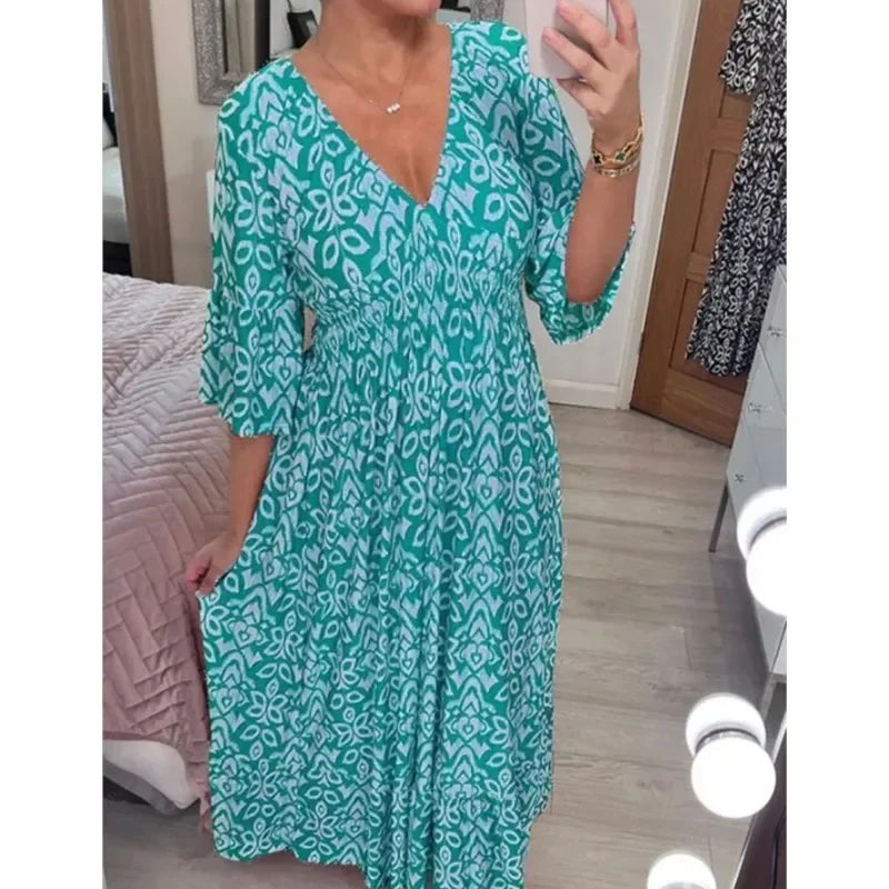 Bohemian Floral Wrap Dress Women V Neck Summer Casual