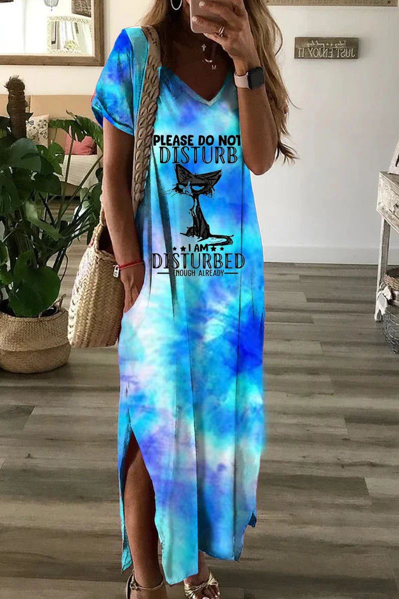 V Neck Short Sleeve Swing Dress For Women With Halo Print