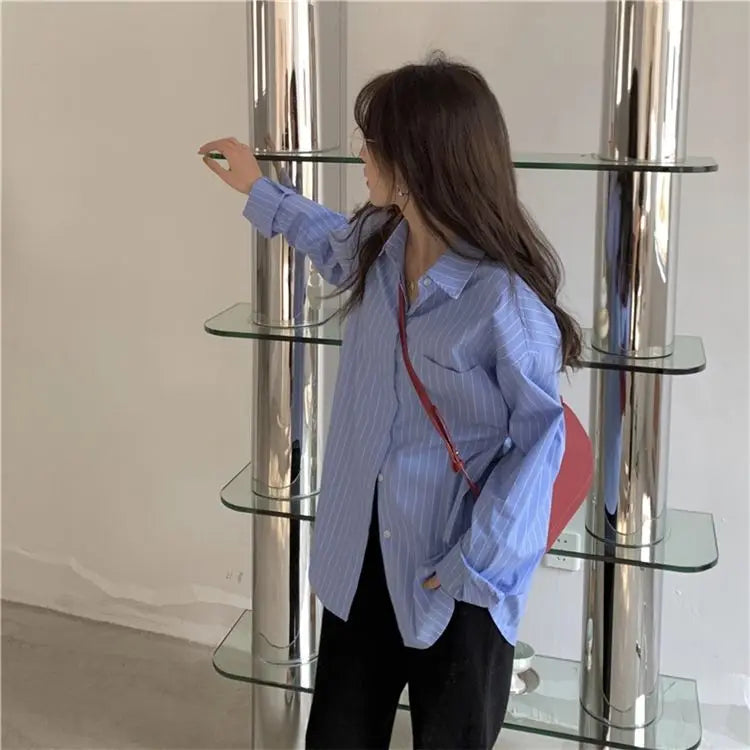 Lightweight Sun Protection Women's Stripe Long Sleeve Blouse and Cardigan for Spring and Summer Outdoor Wear