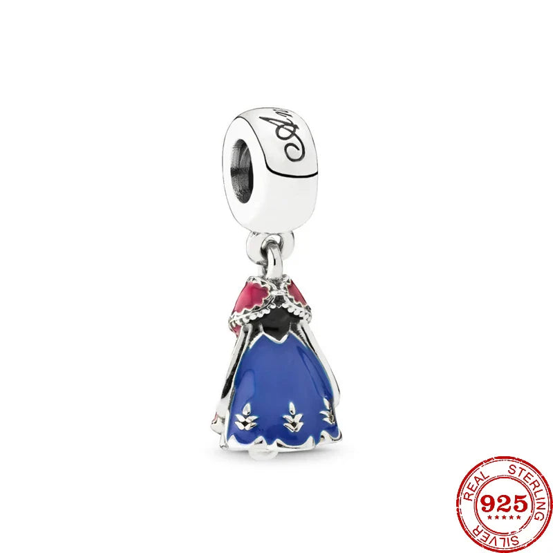 925 Silver Mermaid Princess Dress Charms for DIY Dangle Beads Fit Original Pendant Bracelet Necklace Fashion Jewelry