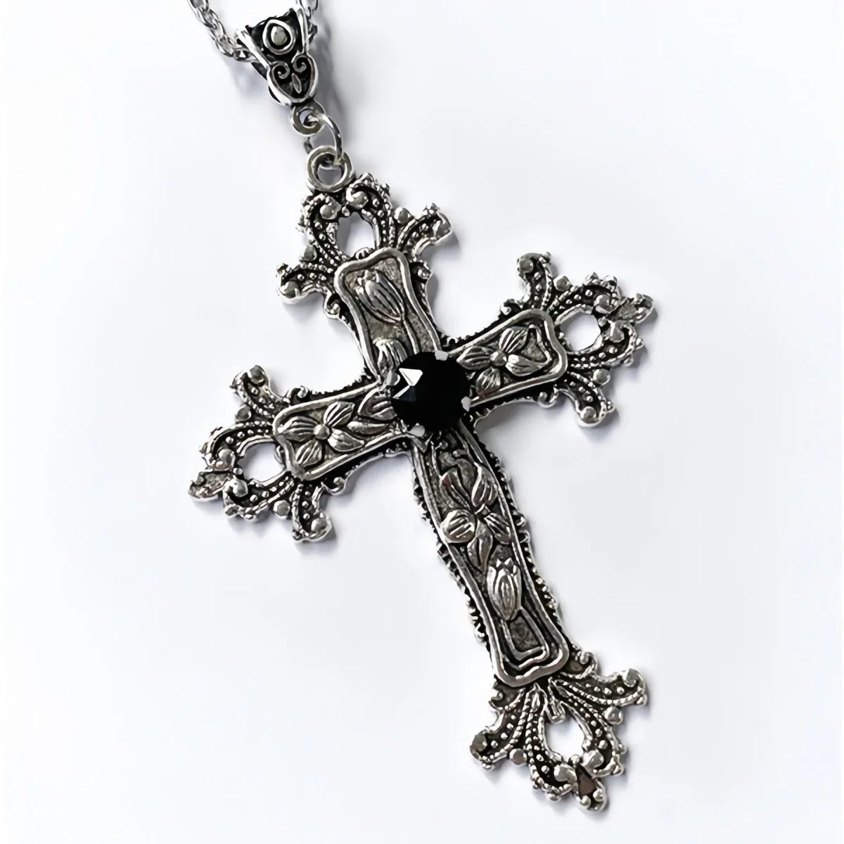 Y2K Punk Crystal Cross Pendant Necklace for Gothic Aesthetic Style