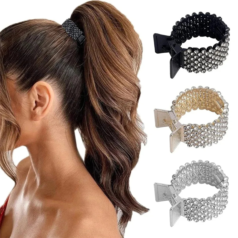 Elegant Pearl Rhinestone Hair Clip for Women and Girls Mini High Ponytail Holder Crystal Hair Claw Accessory