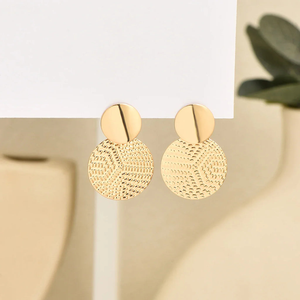 Bohemian Trendy Geometric Metal Round Earrings for Women Fashion Jewelry