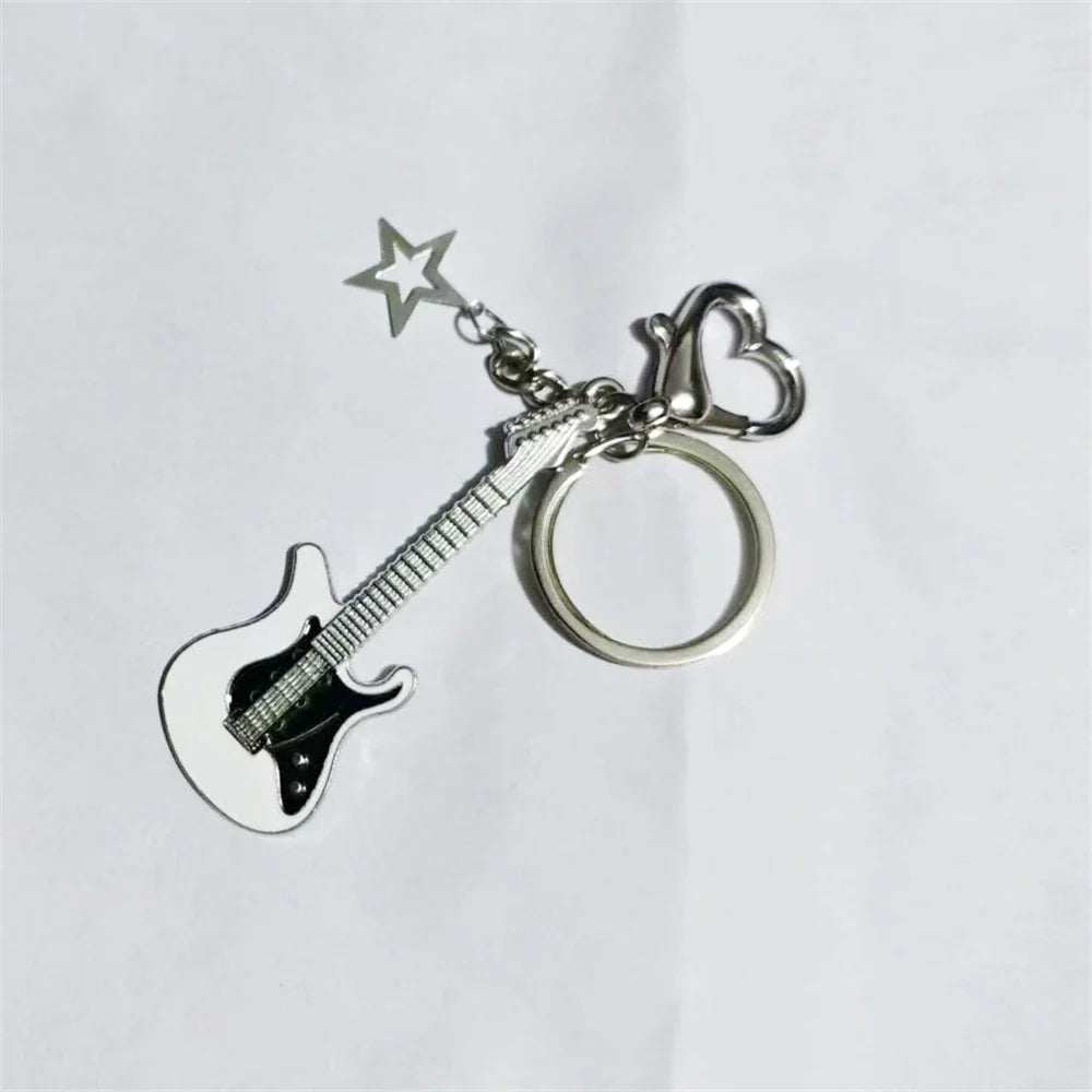 Guitar Love Heart Star Key Chain Trendy Fashion Pendant for Men and Women Rock Punk Vintage Accessories Gift