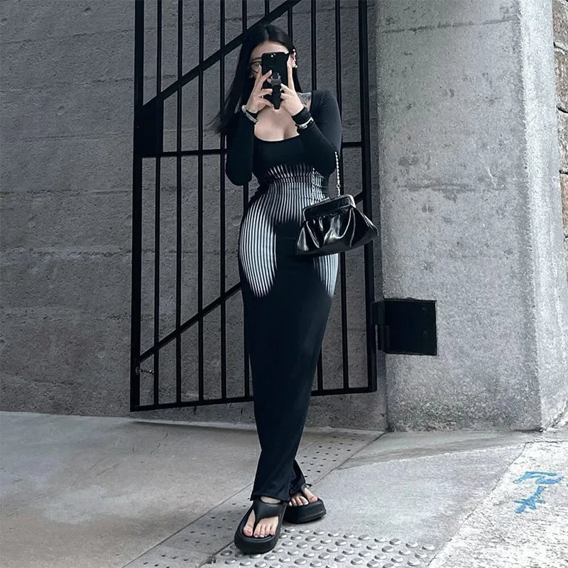 Autumn Square Collar Pullover Dress With Long Sleeves