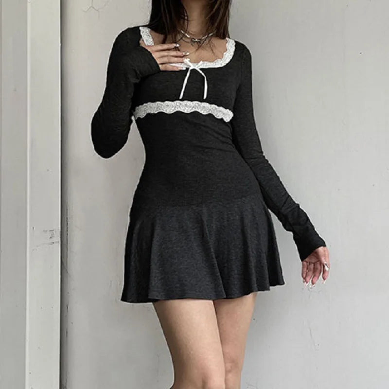 Black Long Sleeve Lace Bodycon Mini Dress For Party
