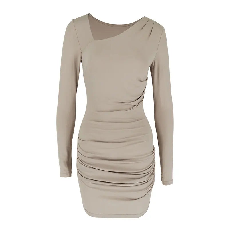 Autumn Womens Knitted Dress With Long Sleeves Collar