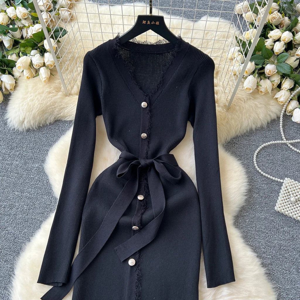 Womens Knit Dress Long Sleeve Sweater Casual Elegant