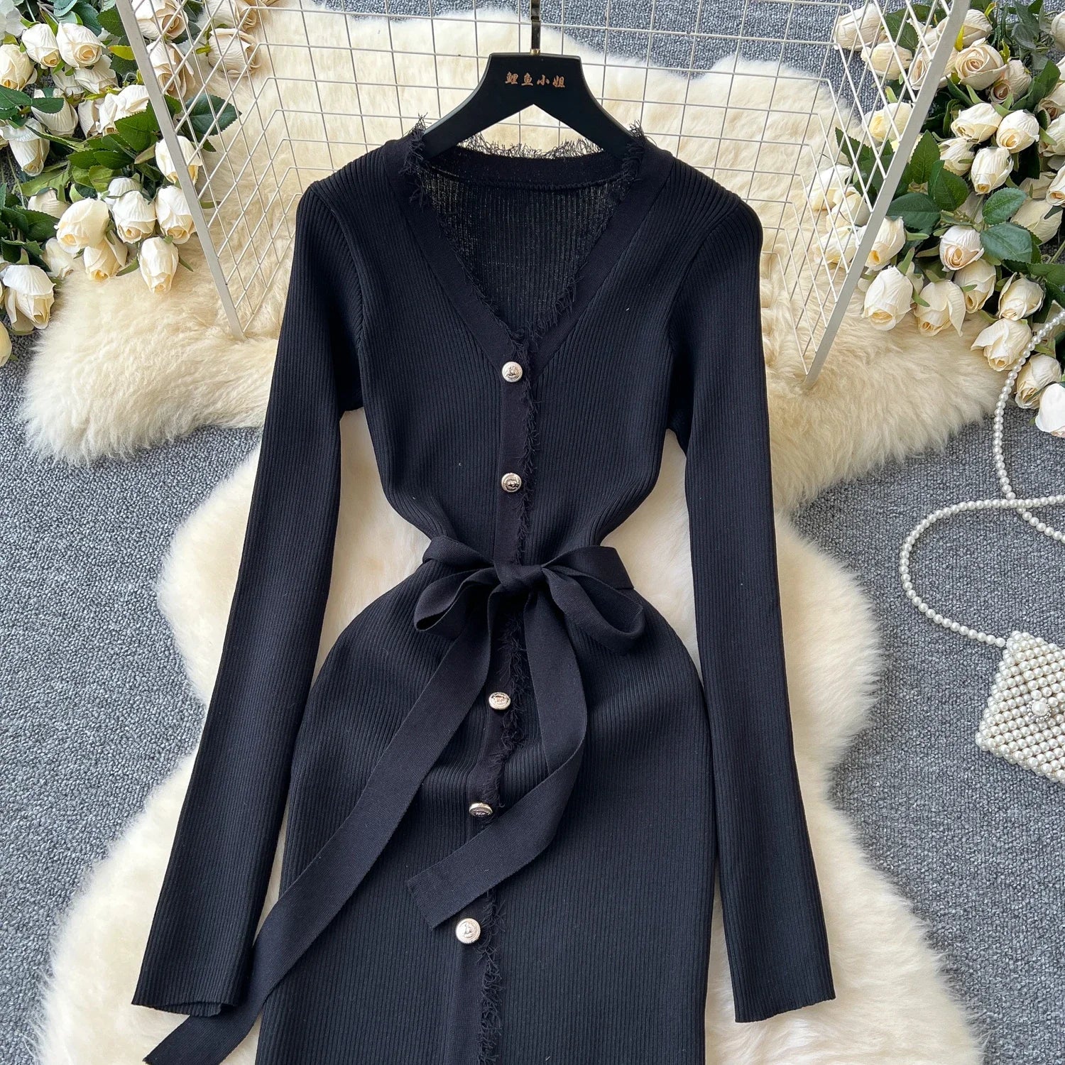 Womens Knit Dress Long Sleeve Sweater Casual Elegant