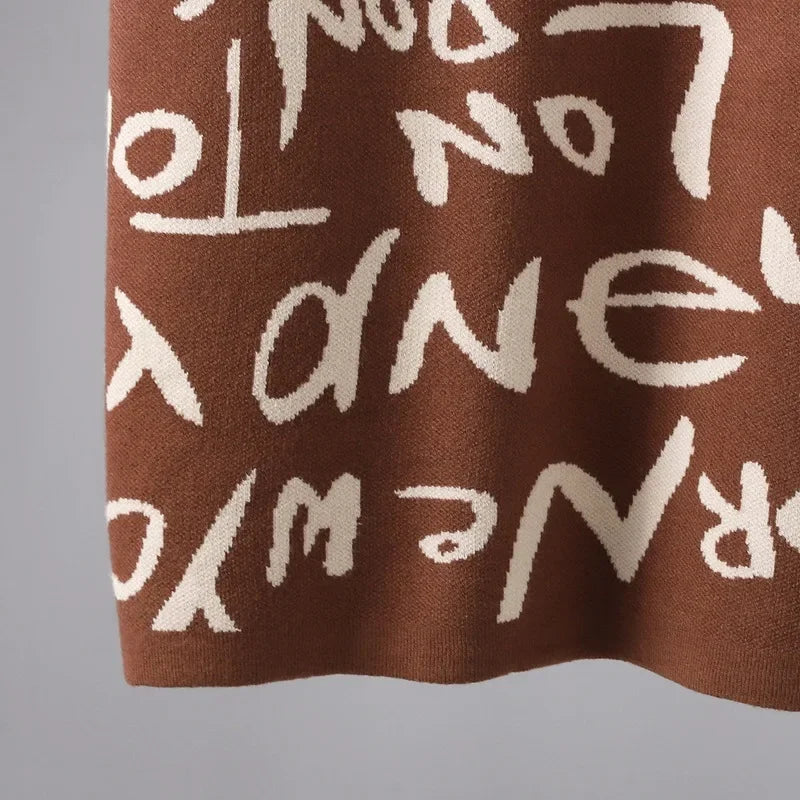 Vintage Knit Sweater Dress With Graffiti Letter Print