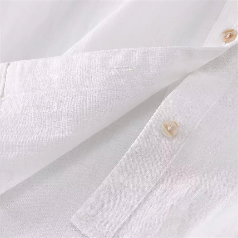 Women's Slimming Linen Blend Shirt with Wide Sleeves French Style Summer Casual Chic