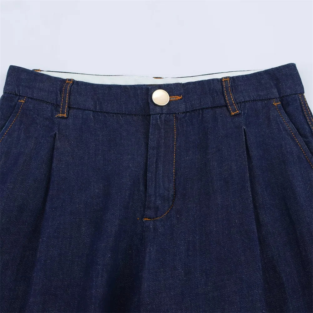 Women Denim Set Loose Fit Button Down Shirt and Wide Leg Pants Casual Outfit