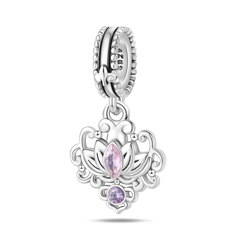 Silver Plated Lotus Guardian Angel Heart-Shaped Zircon Charms Beads for DIY Jewelry and 925 Bracelets