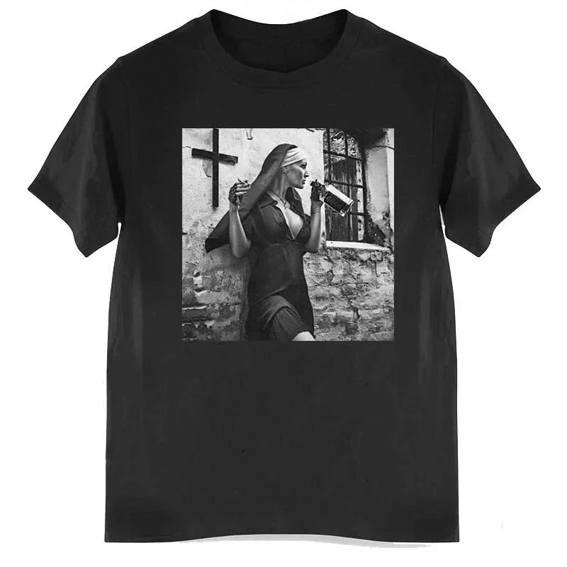 Nun Smokes Print TShirt for Women and Men Casual Streetwear Bowling Hipster Tee Summer Clothing